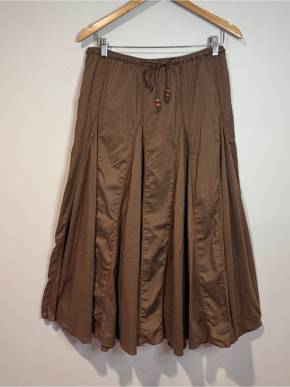 Hollister Brown Cotton Midi A Line Skirt Flowy Drawstring Prairie Earthy Boho M